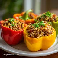 Easy Stuffed Bell Peppers with Ground Beef and Brown Rice Recipe: Baked