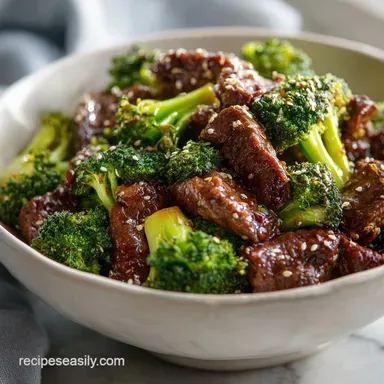Beef and Broccoli in 50 Minutes: Tender Pan-Seared Stir Fry Recipe Card