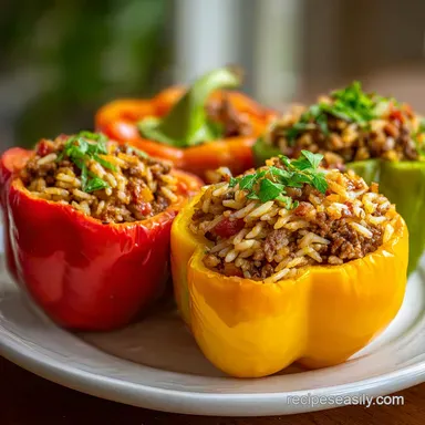 Easy Stuffed Bell Peppers with Ground Beef and Brown Rice Recipe: Baked