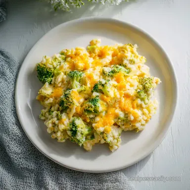 Broccoli Rice Casserole Recipe with Velvety Sauce Recipe Card