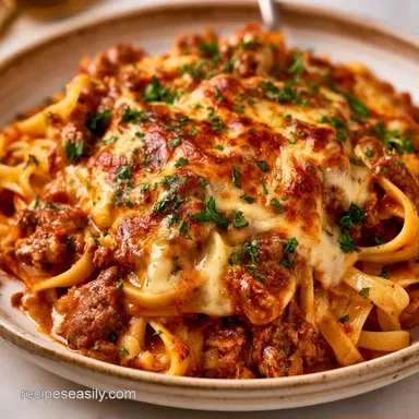 Beef Noodle Casserole with Cheesy Crust Recipe Card