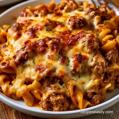 Beef Noodle Casserole with Cheesy Crust