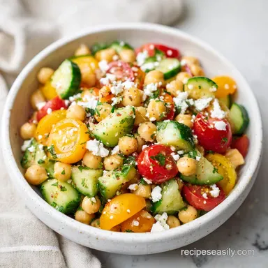 Easy Chickpea Cucumber Salad w/ Feta Recipe: 15 Min Prep Recipe Card