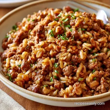 Ground Beef Rice Casserole for 6 Servings Recipe Card
