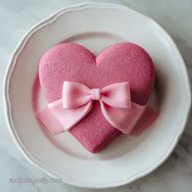 Heart Pink Cake with Pink Bow for 15 Servings Recipe Card
