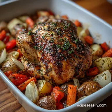 Easy One Pan Roasted Chicken and Vegetables with Garlic and Herbs: Crispy Baked