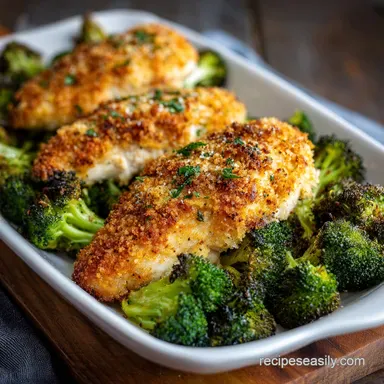 Parmesan Crusted Chicken Sheet Pan Dinner with Roasted Broccoli for 4 Servings Recipe Card