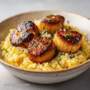 Lemon Butter Scallops Over Risotto for 4 Servings