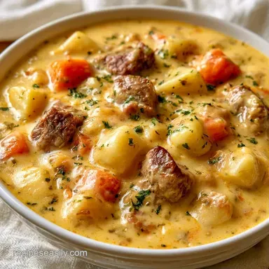 Slow Cooker Cheeseburger Soup for 8 Recipe Card