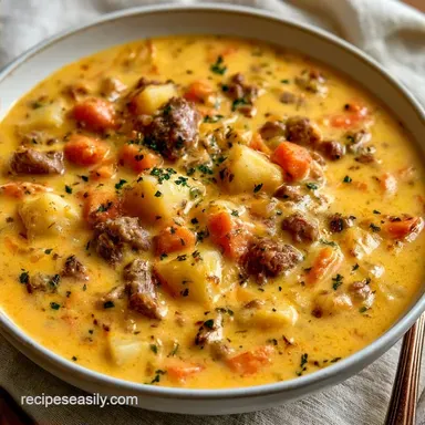 Slow Cooker Cheeseburger Soup for 8