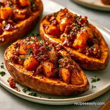 Stuffed Sweet Potatoes with Ground Beef Recipe Card