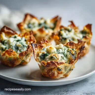 Spinach Artichoke Dip Wonton Cups Recipe: Crispy Recipe Card