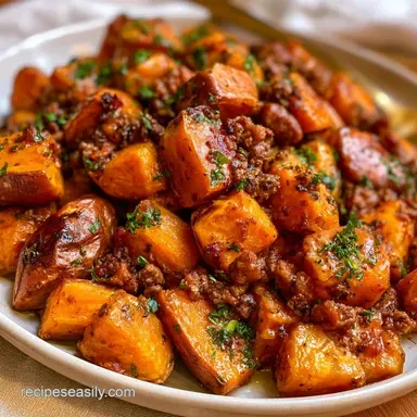 Stuffed Sweet Potato Dinner with Beef Recipe Card