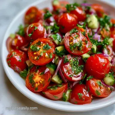 Tomato Cucumber and Onion Salad: 35 Min Recipe Card