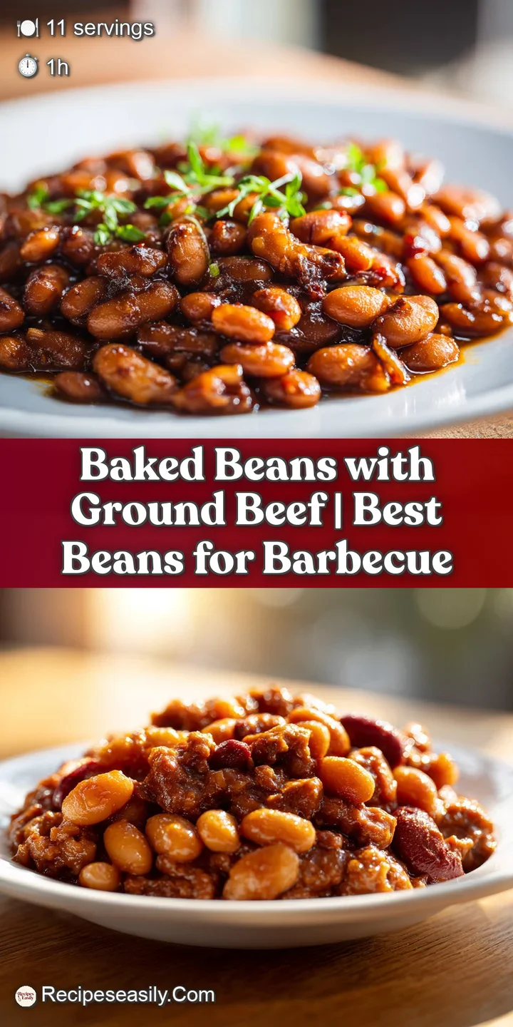 Close-up of tender ground beef mixed with soft beans, coated in a thick, glossy, amber-colored sauce.