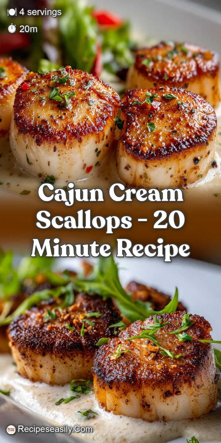 Close-up of plump, juicy scallops bathed in rich, creamy sauce. A sprinkle of bright spices adds visual and flavorful appeal.