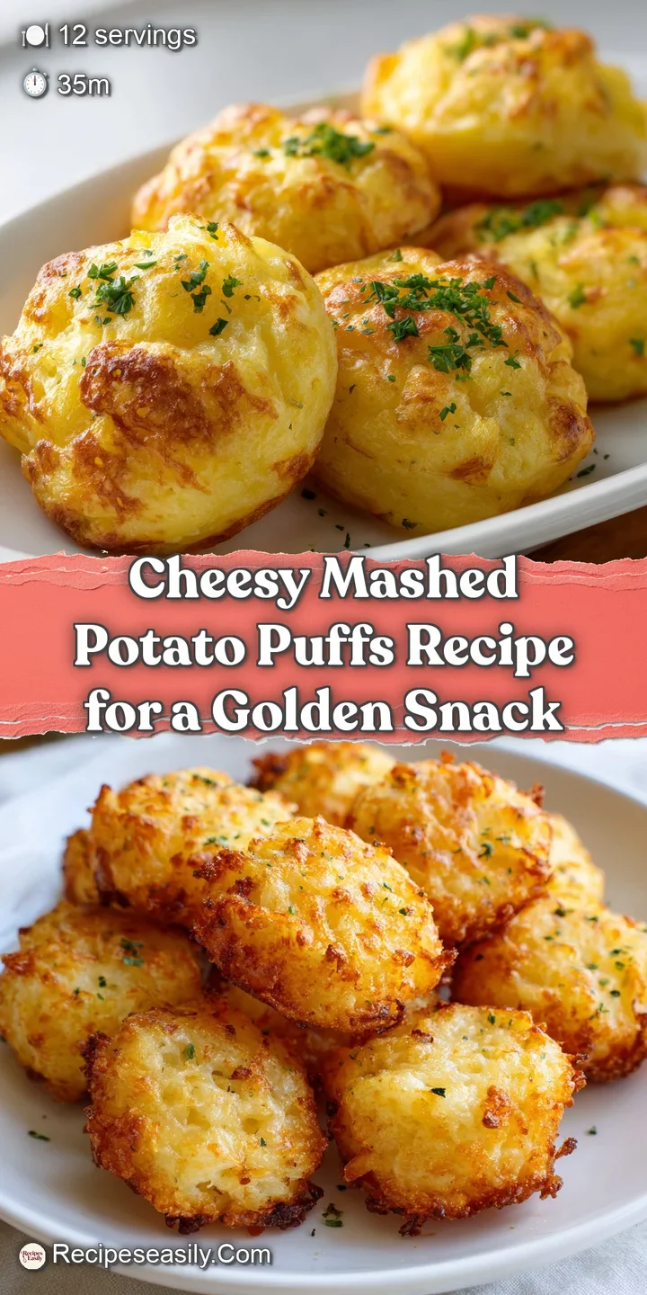 Close-up of a cheesy mashed potato puff; bubbling cheese peeks from its crispy, golden crust, hinting at a warm, comfortin...