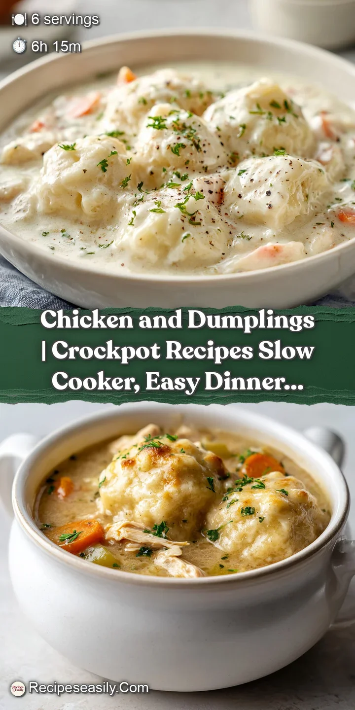 Close-up of plump, soft dumplings bathed in a steaming, herb-flecked creamy chicken sauce.