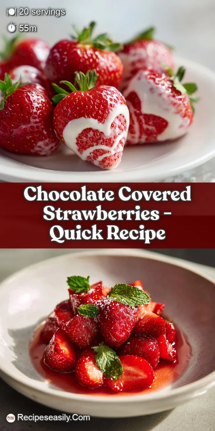 Juicy red strawberries coated in rich, dark chocolate, glistening invitingly, highlighting their smooth texture and decade...