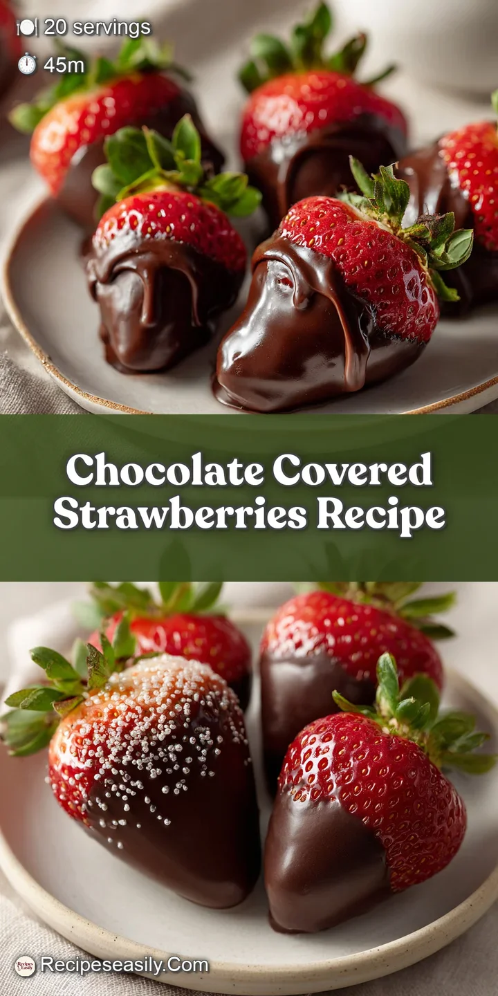 Close-up showcases the rich, dark chocolate enrobing a bright red strawberry, highlighting its plump, juicy texture.