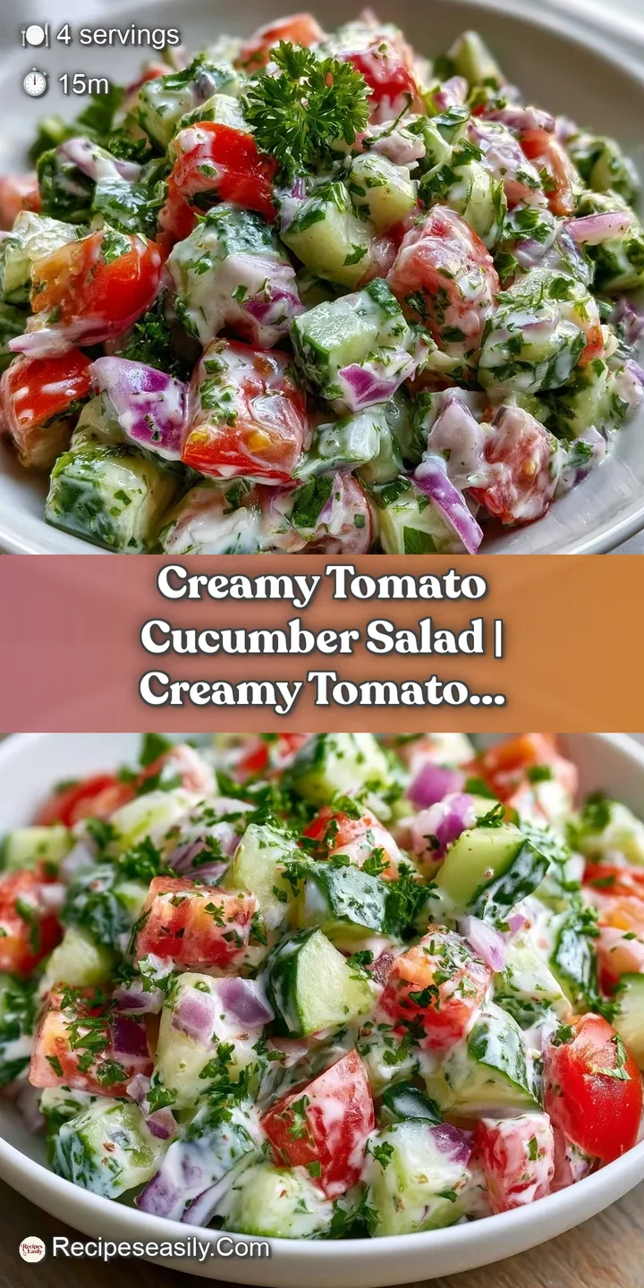 Close-up of a juicy cherry tomato and crisp cucumber slice coated in a rich, creamy sauce with tiny pepper specks.