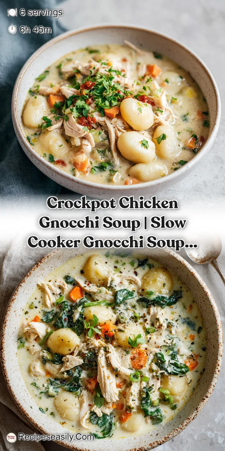 Close-up of fluffy potato gnocchi swimming in a steamy, herb-flecked creamy broth.