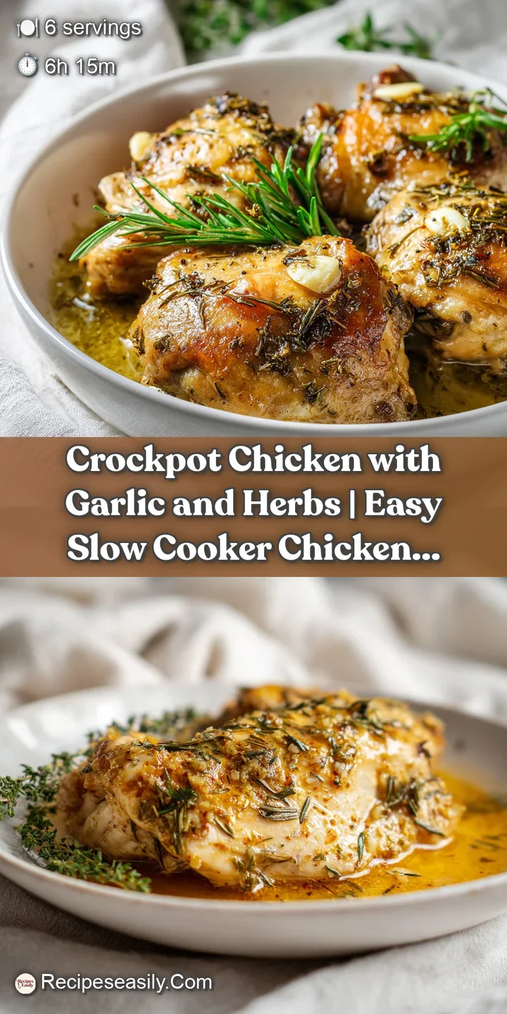 Close-up of fall-apart tender chicken pieces, glistening with savory juices and fragrant herbs.