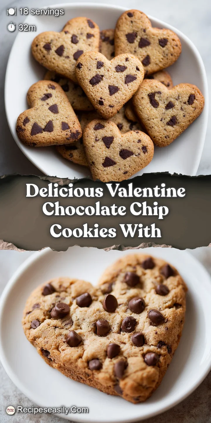 Close-up of a soft, chewy chocolate chip cookie showcasing melted chocolate pools and a sprinkle of colorful, festive hear...