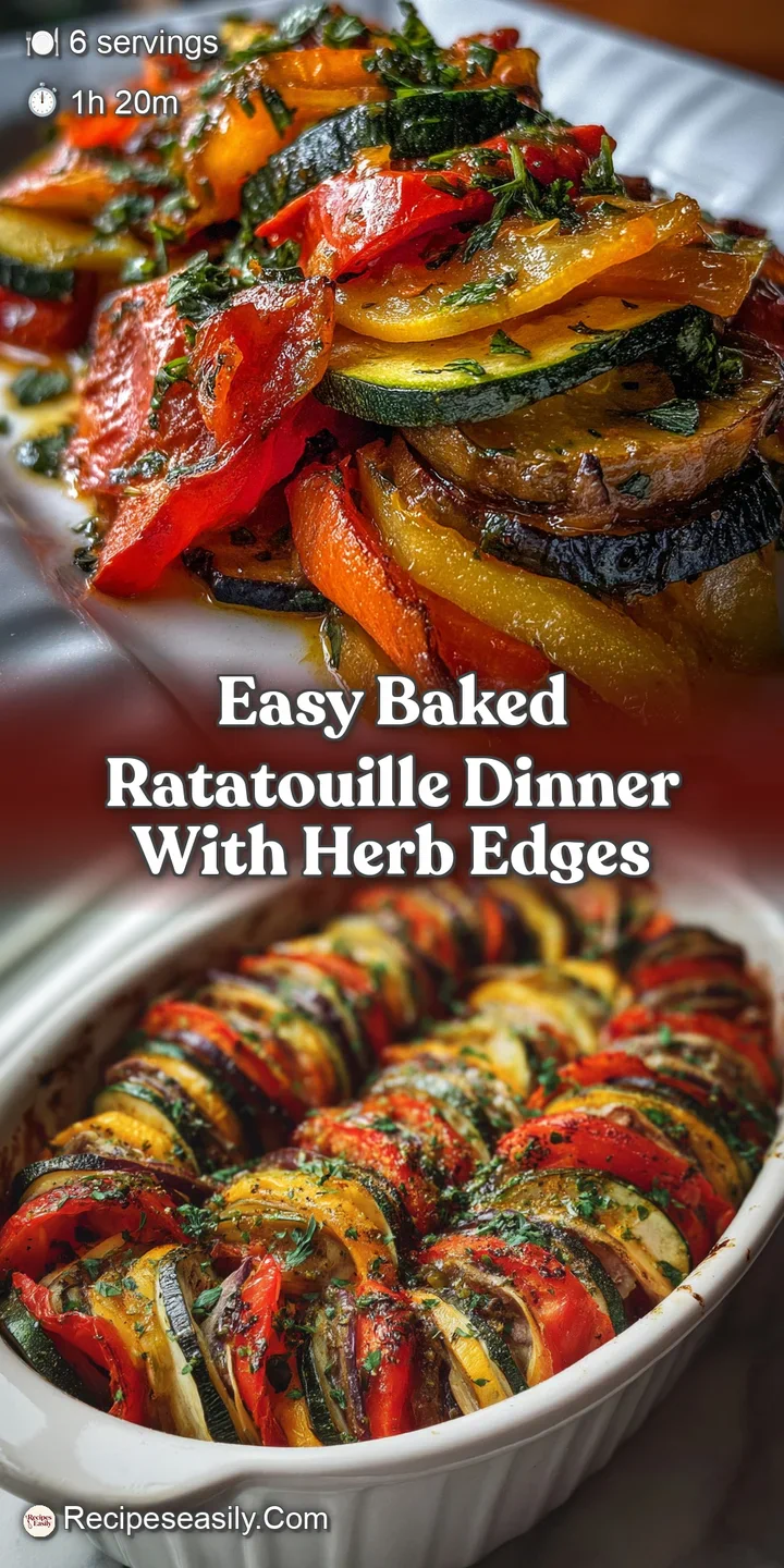 Close-up of baked ratatouille. Soft, yielding vegetables in a flavorful sauce, hints of caramelized edges, ready to eat.