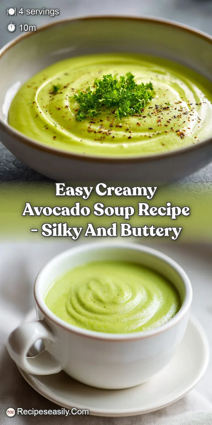 Close-up of bright green avocado soup, showcasing its velvety texture and a glistening sheen, hinting at its cool, refresh...