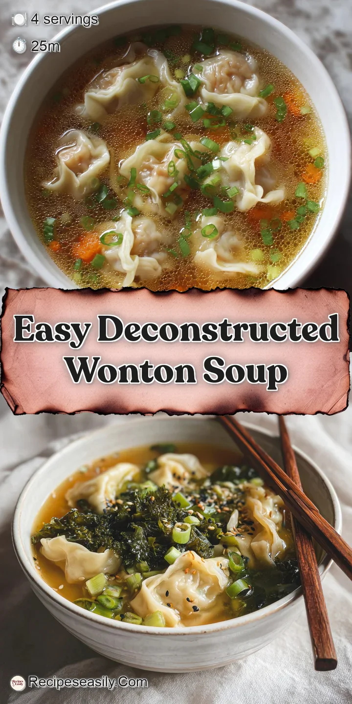 Close-up of a savory wonton dumpling swimming in rich broth, sprinkled with fresh herbs and chili flakes, promising a burs...