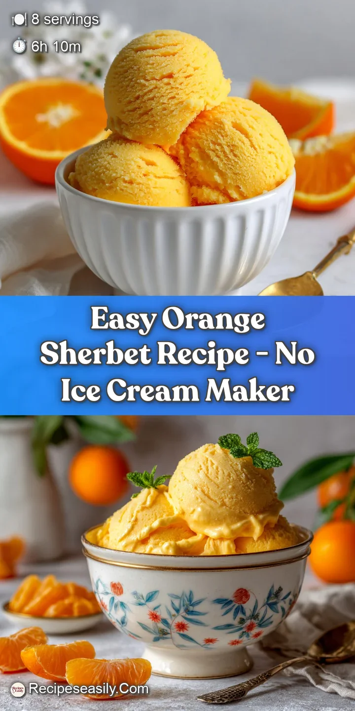 Close-up of icy orange sherbet, showing a rough, slightly crystalline texture and bright, juicy color. A hint of condensat...