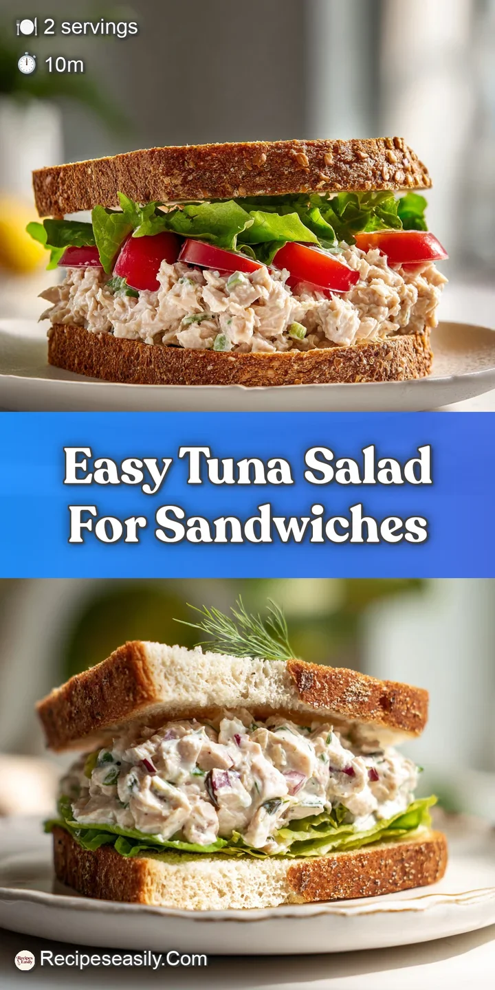 Close-up of moist, chunky tuna salad highlighting creamy mayonnaise, flecks of herbs, and diced celery for a refreshing bite.