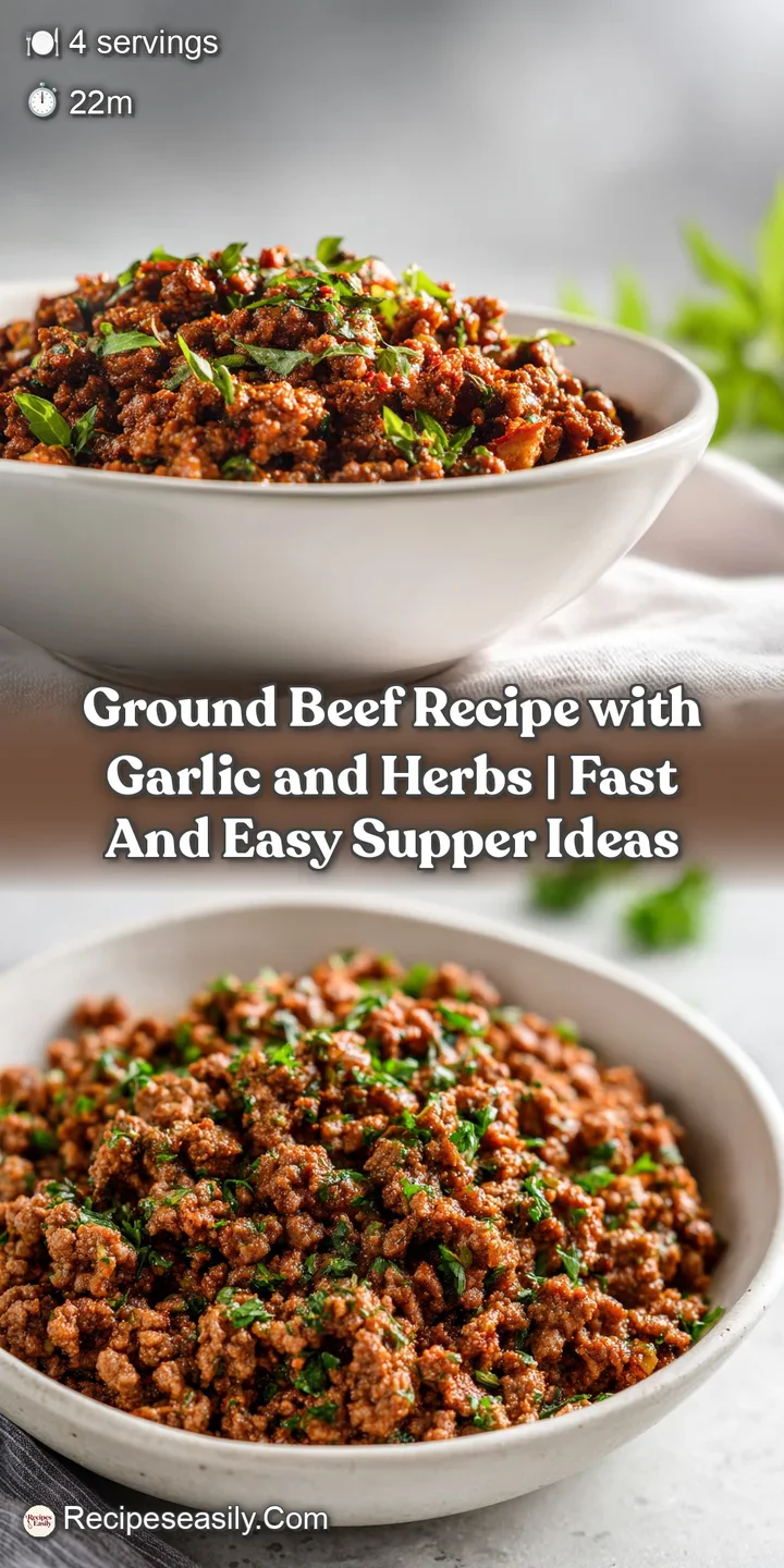 Close-up of savory ground beef crumbles with tiny flecks of garlic and herbs, glistening in warm light.