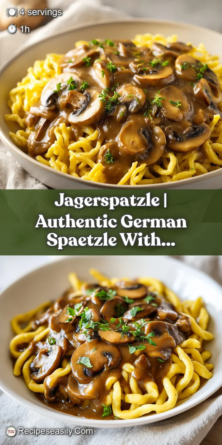 Close-up of tender, golden egg noodles drenched in a thick, savory brown gravy with sliced earthy mushrooms.