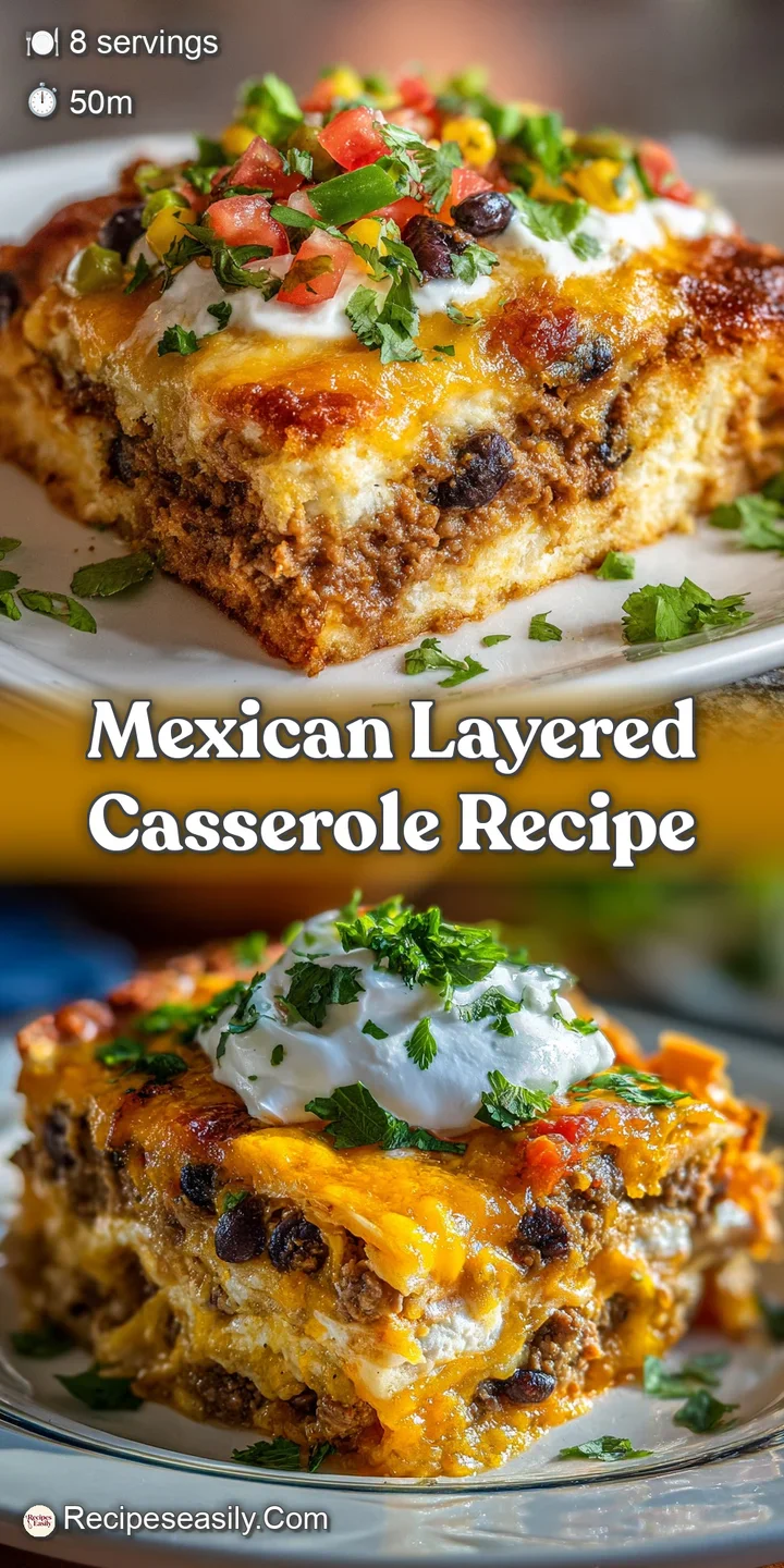 Close-up of a steaming casserole, showcasing melted cheese, seasoned ground beef, and colorful vegetables. Visually rich &...