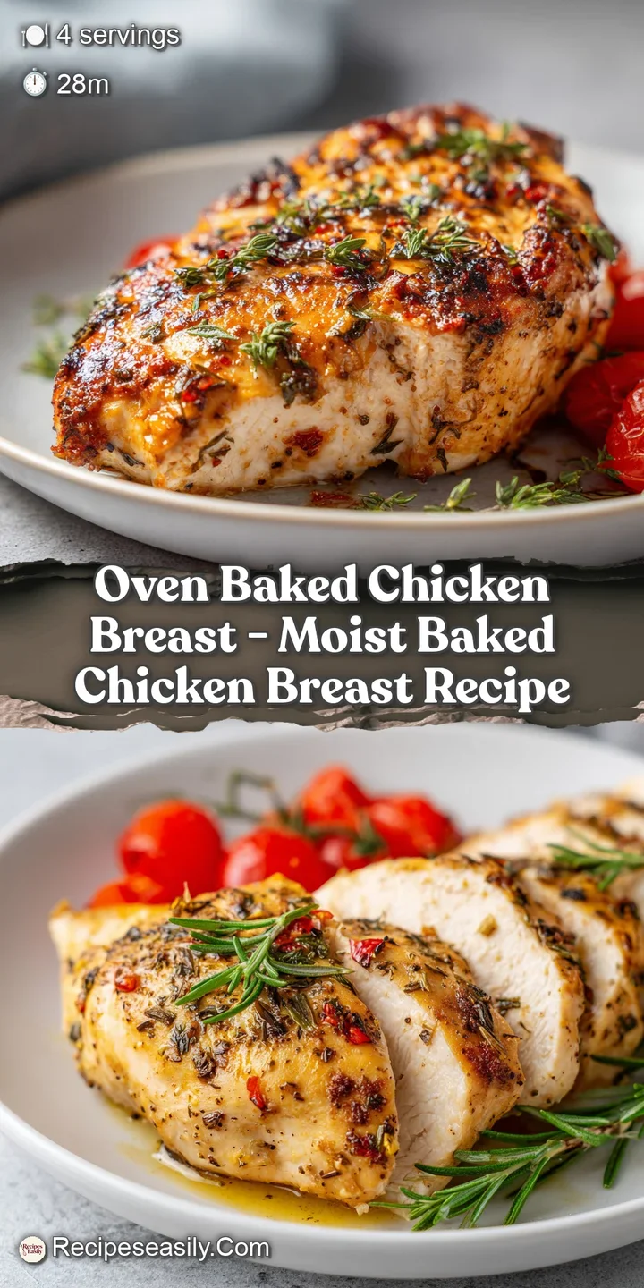 Close-up of a perfectly baked chicken breast, its surface golden-brown and slightly crisp, hinting at its succulence.