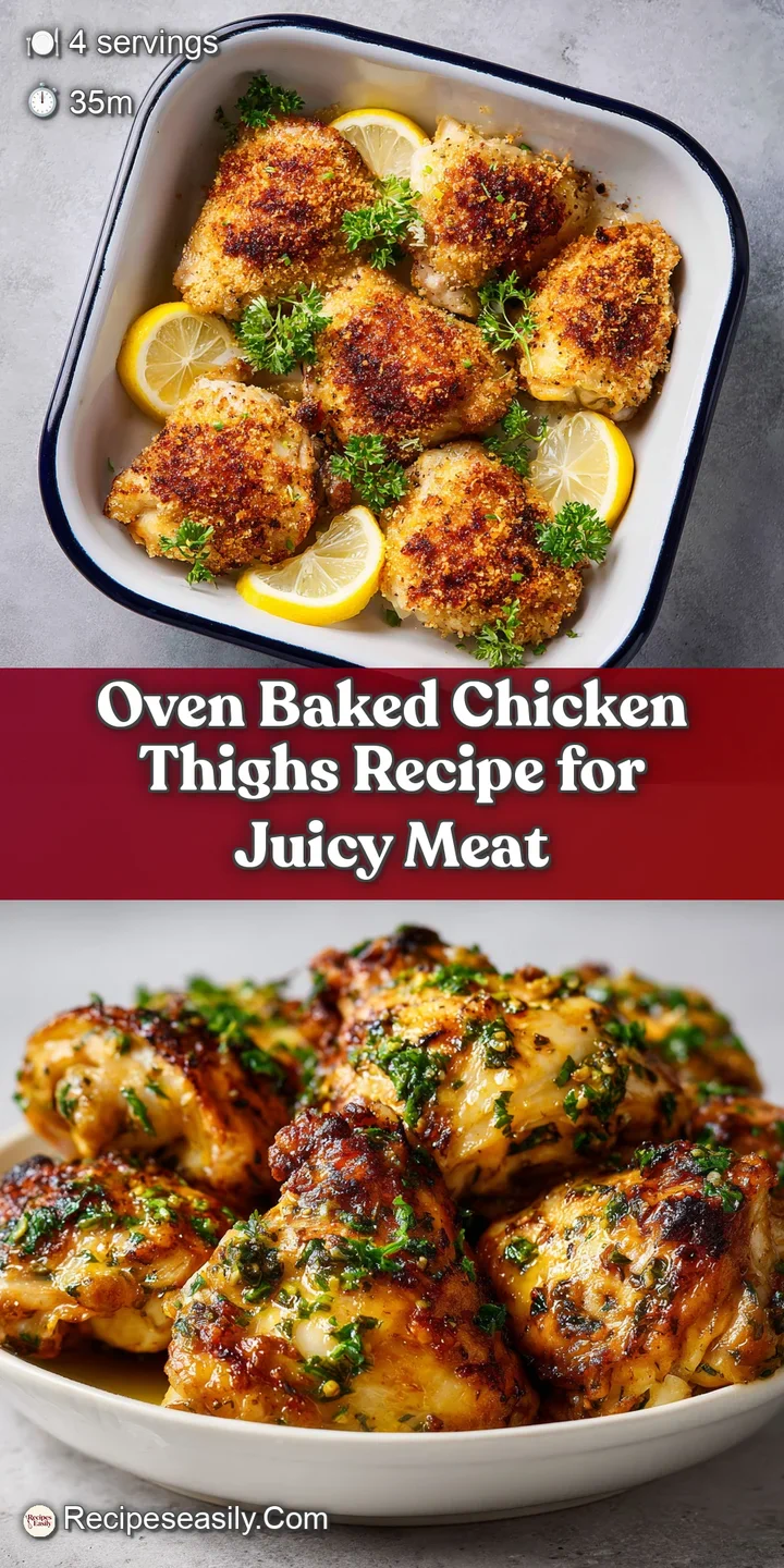 Close-up shows intensely browned, slightly caramelized chicken skin with rendered fat. Juicy, tender-looking baked chicken...