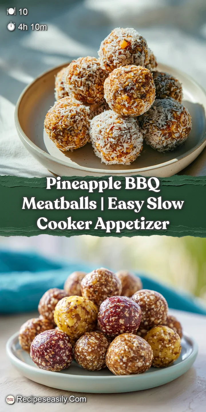 Close-up of tender, glazed meatballs with juicy pineapple bites, coated in a rich sauce.