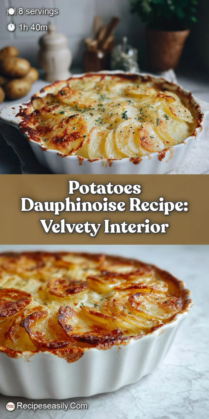 Close-up shows steaming, soft potato slices. Bubbles form on the top layer of potatoes au gratin, enticing & decadent.