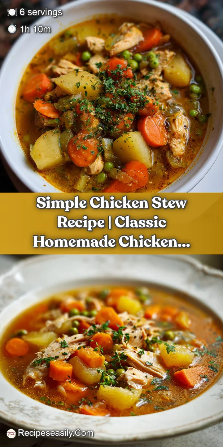 Close-up of tender chicken and soft potatoes swimming in a rich, savory broth, dotted with vibrant herbs and vegetables.