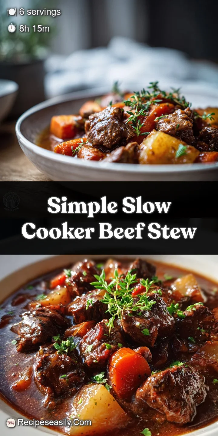 Close-up of beef stew: glistening, fork-tender beef, soft dumplings, and bright vegetables swimming in a savory, thick gravy.