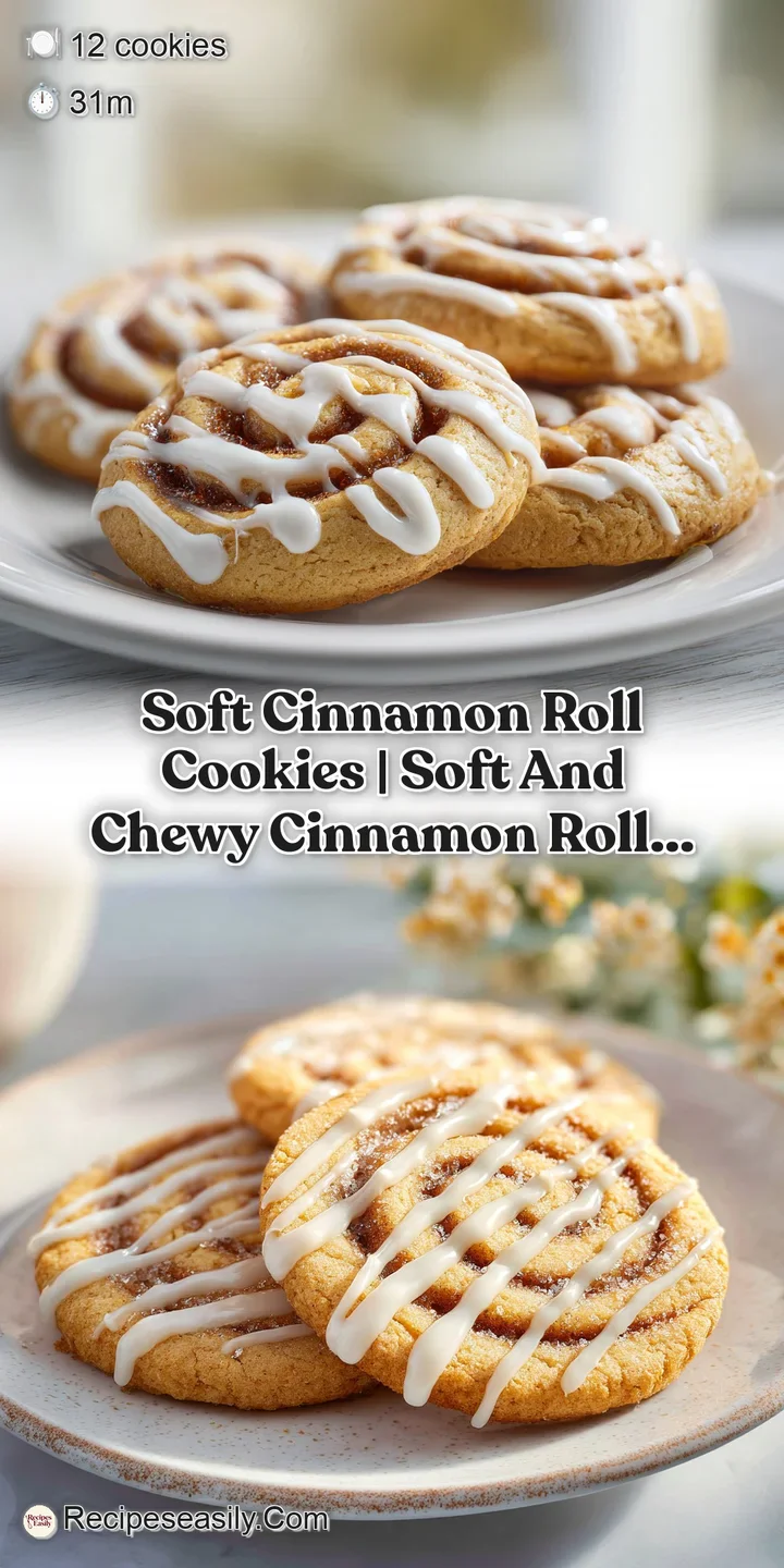 Close-up of a soft cookie swirl with thick, creamy white icing dripping down the sides of a warm, golden-brown crust.