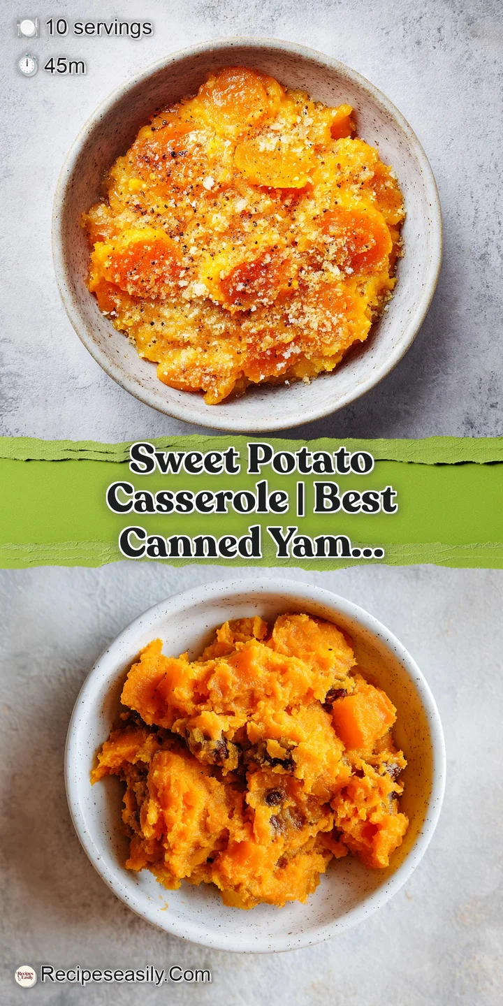 Close-up of a scoop of vibrant orange sweet potato casserole, showing smooth texture with melted marshmallow streaks.