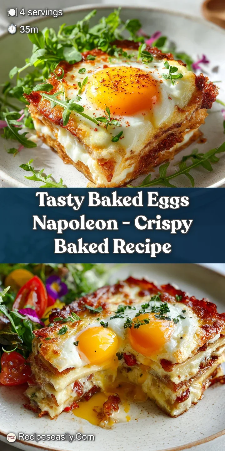 Close-up showcases the creamy yolk of a baked egg peeking from golden brown pastry. A sprinkle of herbs invites the first ...