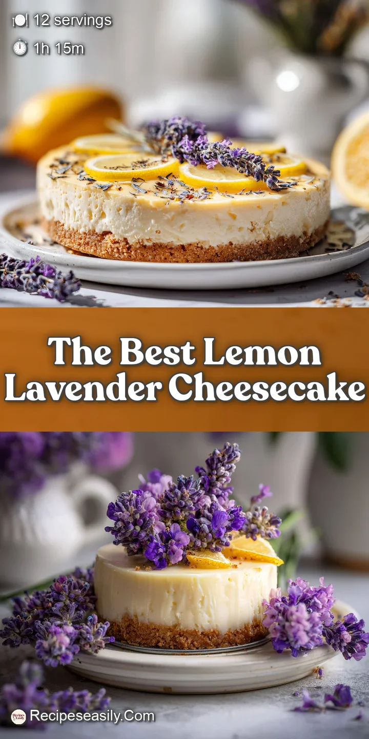Creamy, pale yellow cheesecake filling studded with flecks of lavender. Soft texture contrasts with the golden, buttery cr...