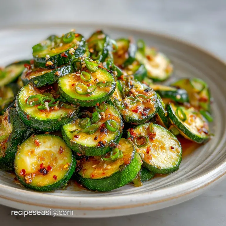 Steaming pile of sliced zucchini with hints of brown, presented in a white bowl, topped with bright green herbs.
