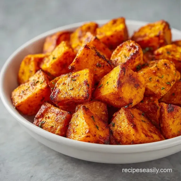 Vibrant orange roasted potatoes on a slate platter, topped with colorful corn, black beans, and bright green cilantro.