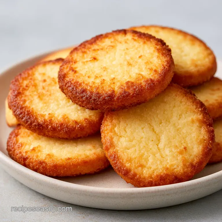 Delicate pale gold biscuits arranged on a white porcelain platter beside a steaming cup of tea and linen.