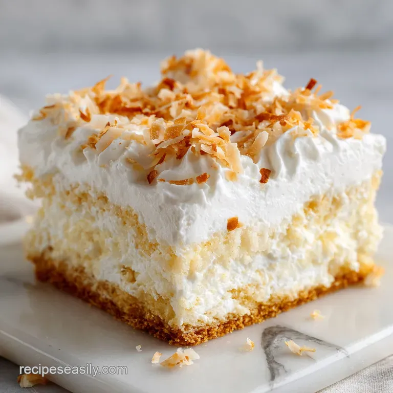 A slice of creamy white cake on a ceramic plate, garnished with a fresh mint leaf and a drizzle of clear syrup.
